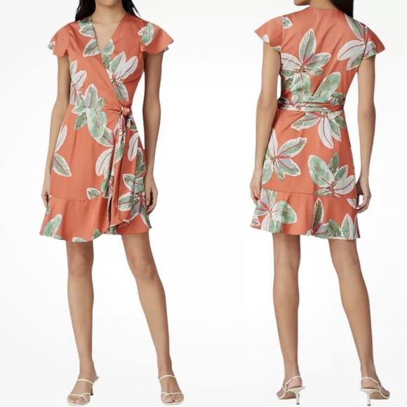 Hutch Dresses & Skirts - Hutch Satin Britton Wrap Dress Tropical Print Plus Size 3X